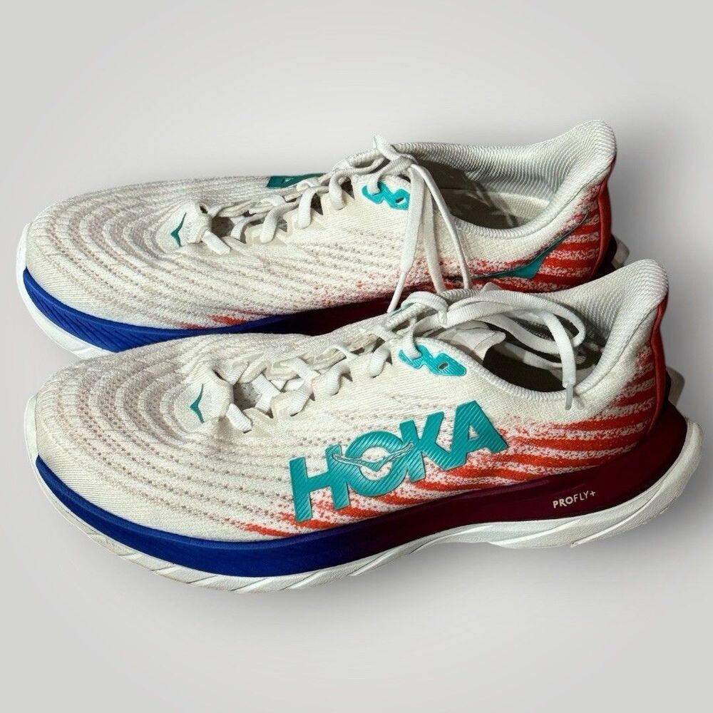 Hoka One One Mach 5 White‎ Flame Road Running Walking Sneaker Shoes Women’s 9